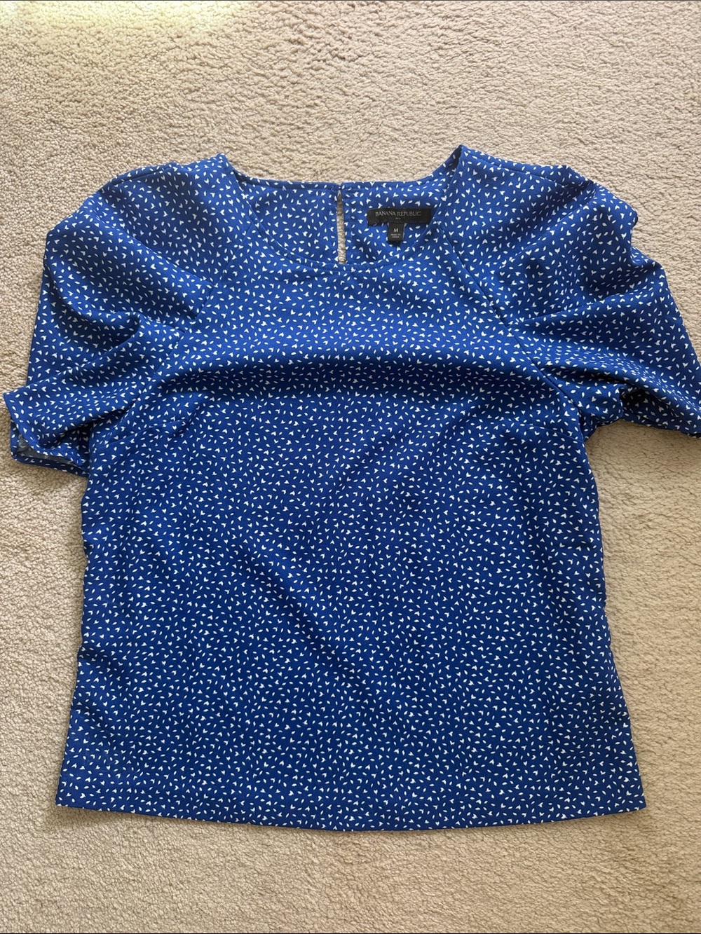 Banana Republic Royal Blue Micro-Print Short Sleeve Blouse